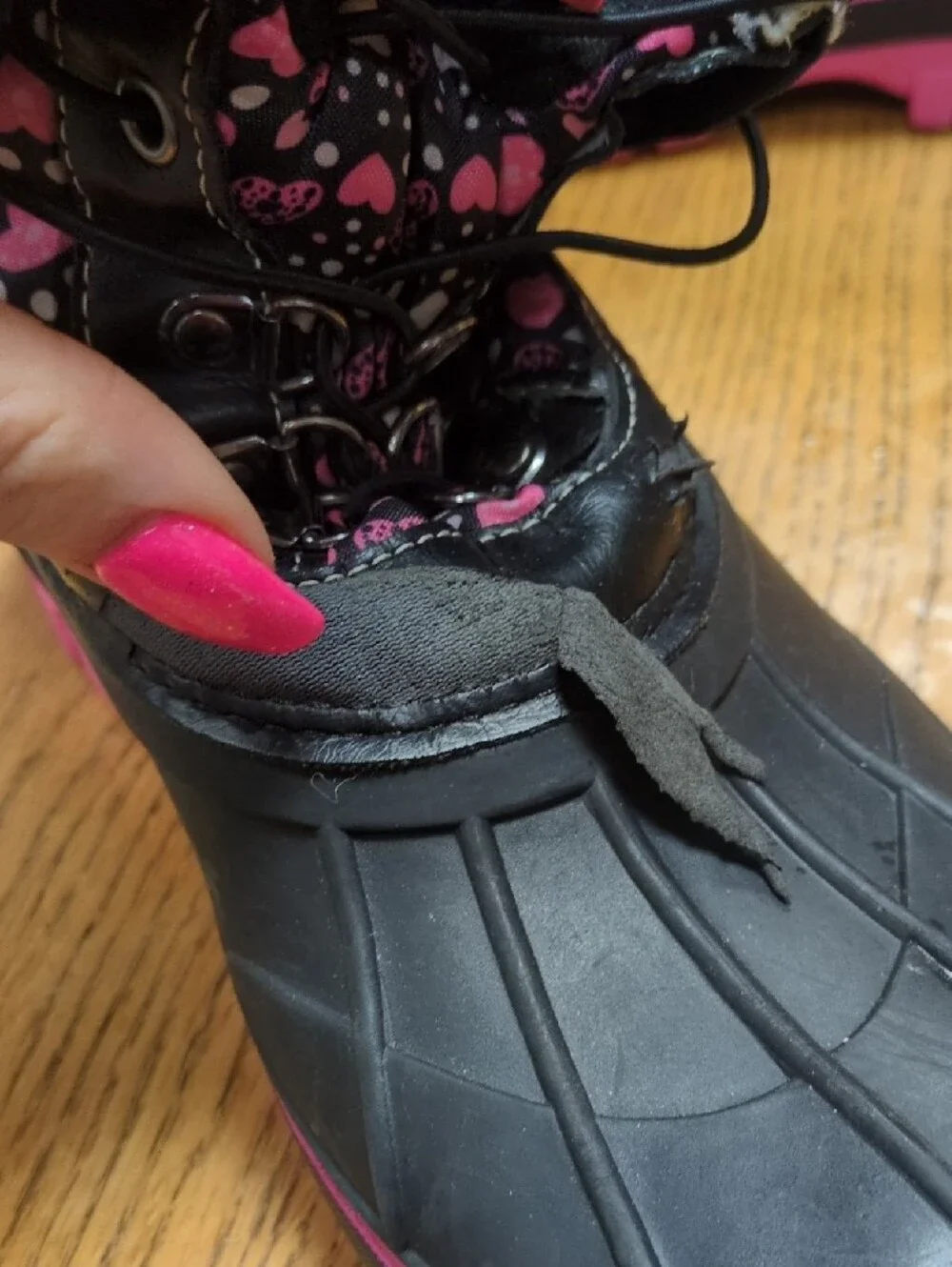 Insulated Black and Pink Winter Duck Boots for Women